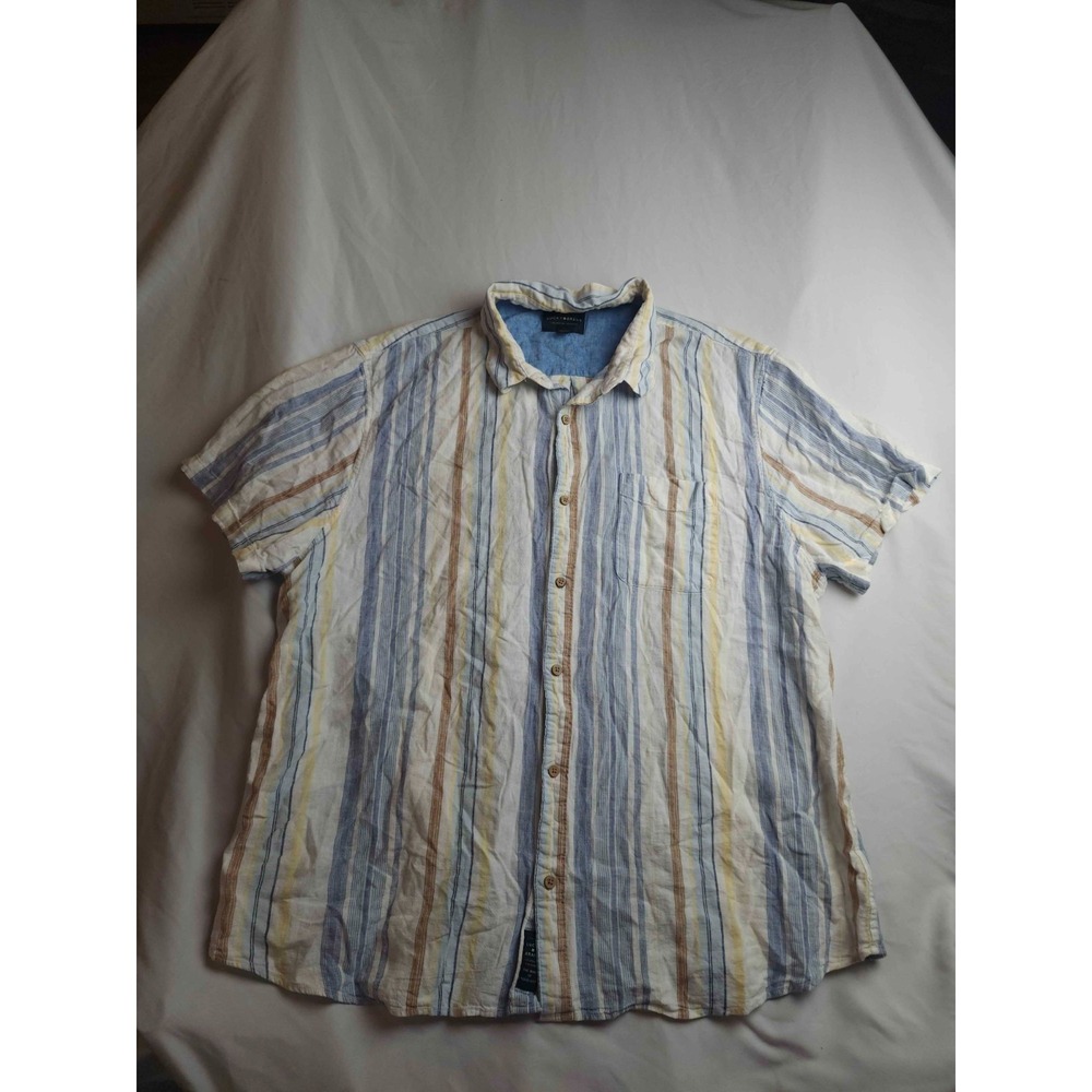 Lucky Brand Button Down Shirt Mens Size XL Multicolor Striped Linen Blend Casual
